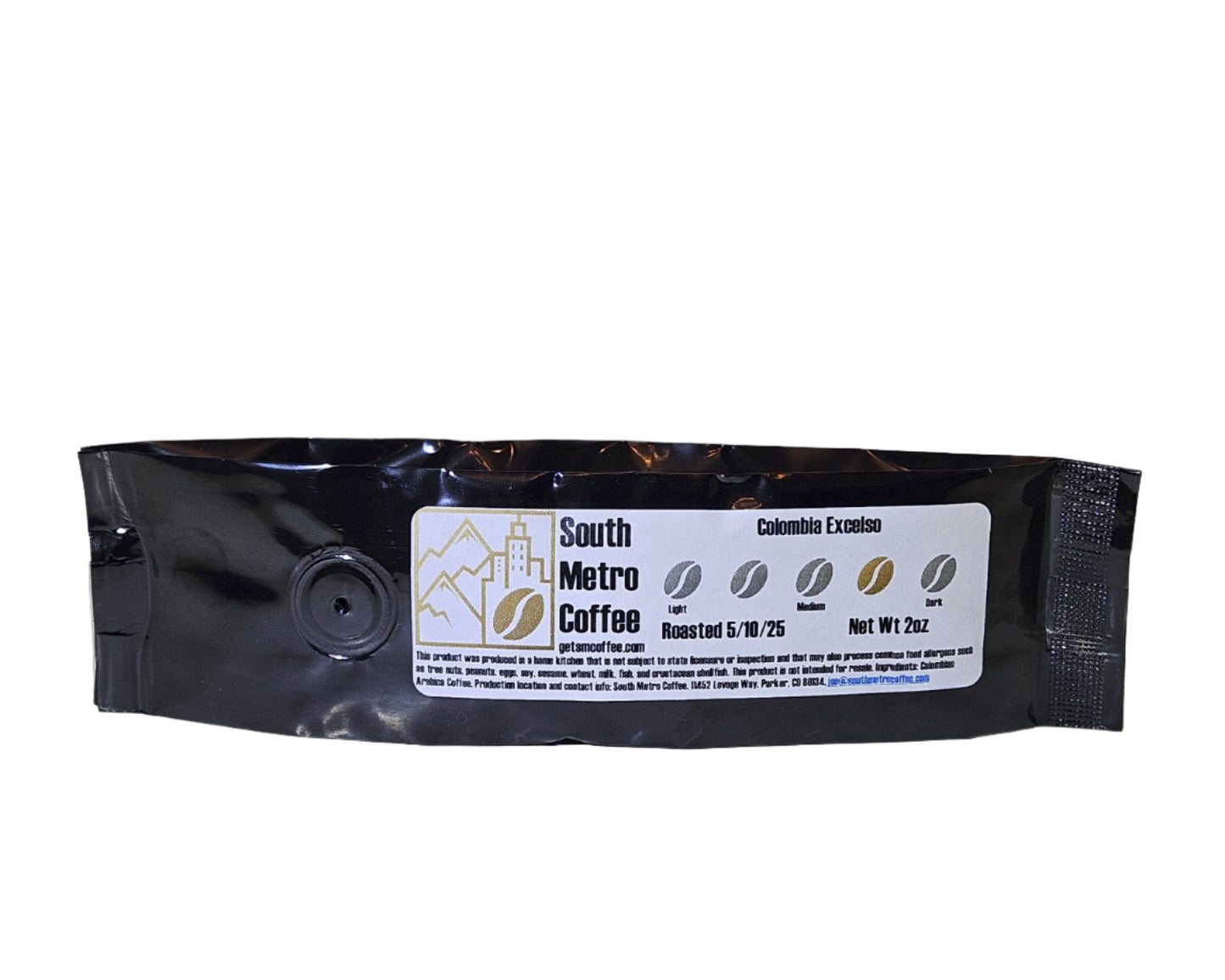 two ounce sample bag of fresh roasted coffee